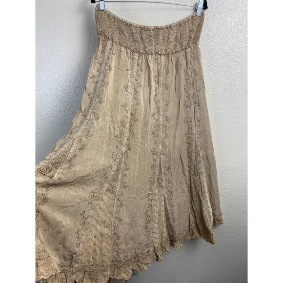 NEW Cute Option Boho Embroidered Midi Skirt Size XL Smocked Waist Prairie Floral - Picture 13 of 15